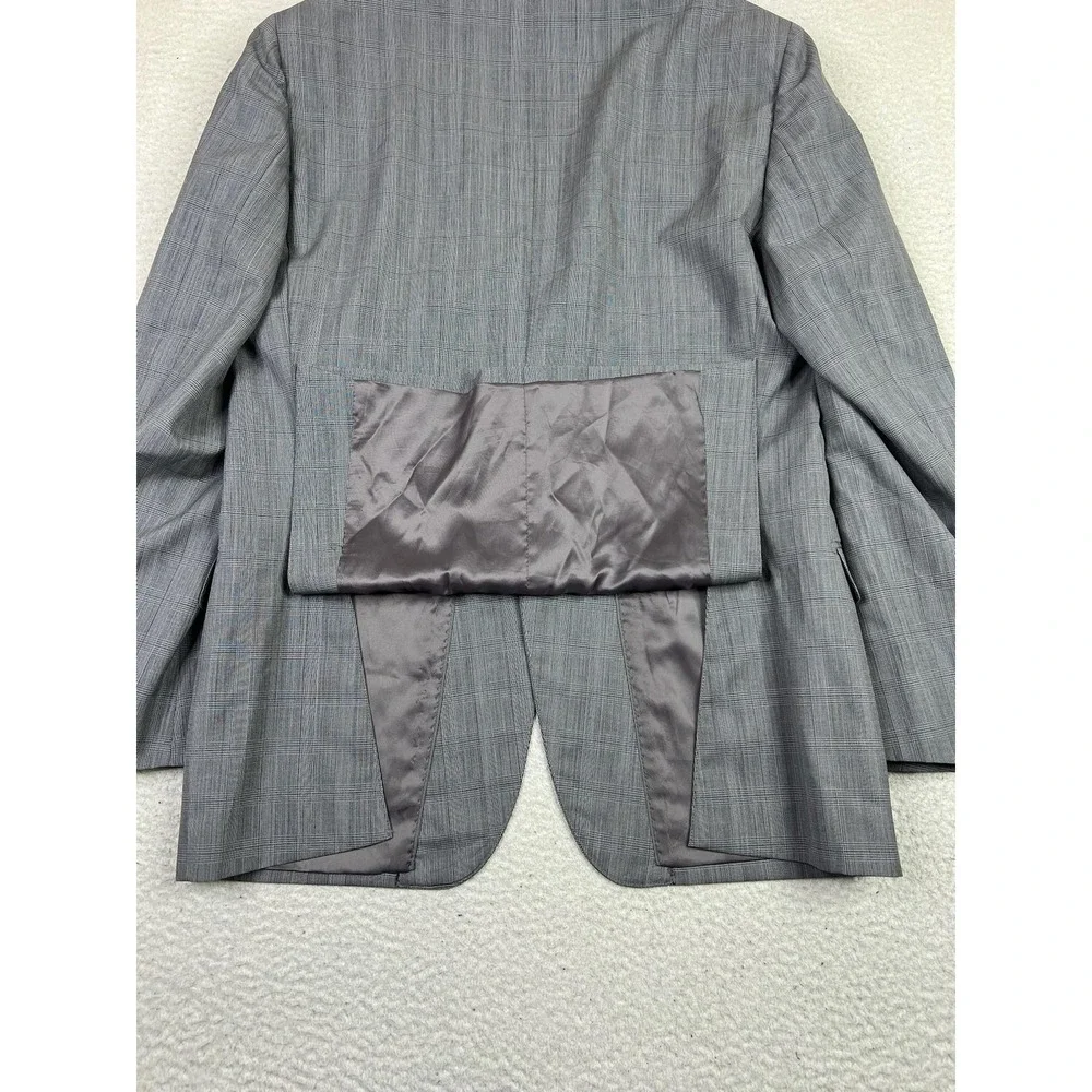 DKNY Blazer Mens 40R Gray Plaid 100% Wool Two‎ Button Suit Jacket Double Vent